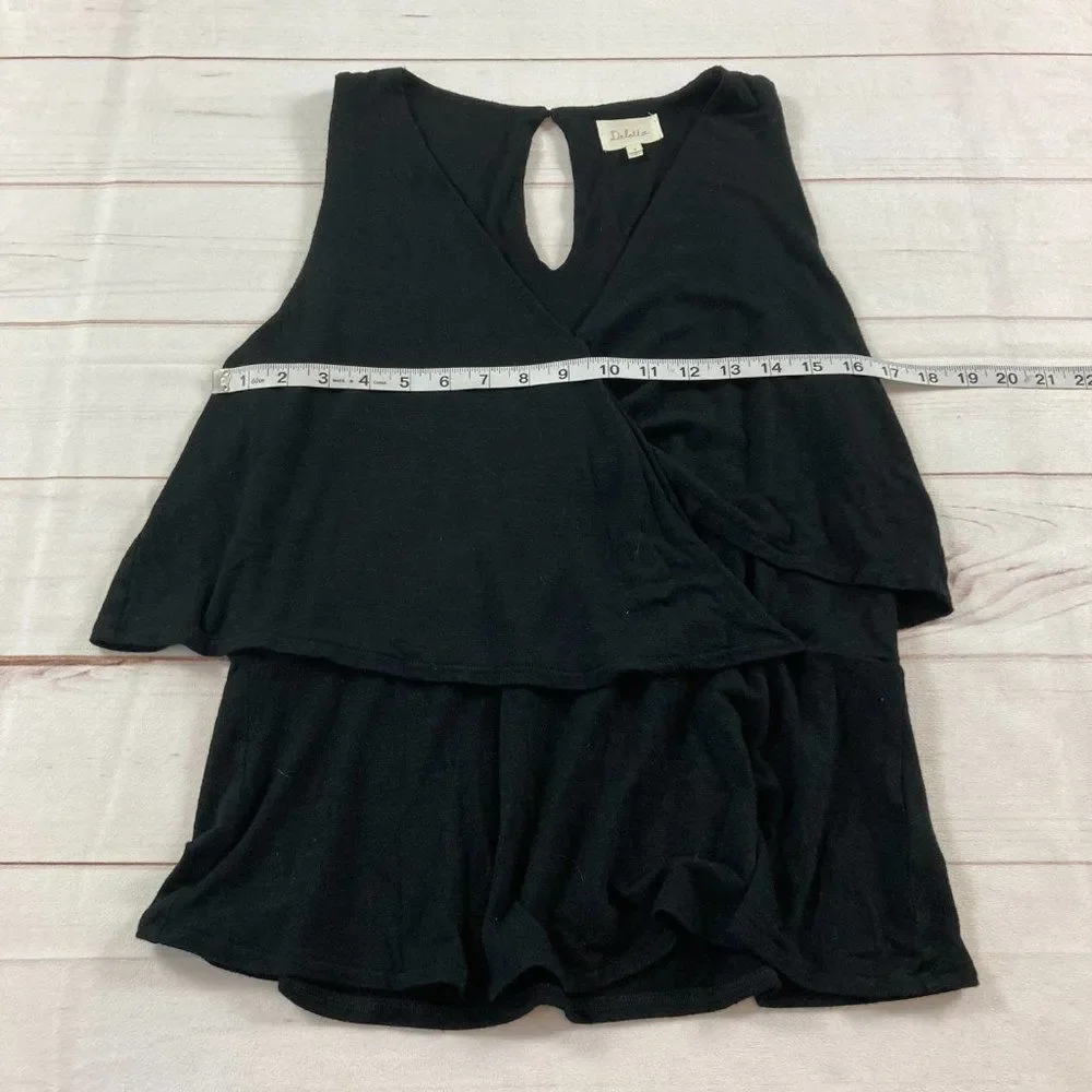 Anthropologie Deletta Black Sleeveless V-Neck Crossover Mini Wrap Blouse Medium - Picture 7 of 7